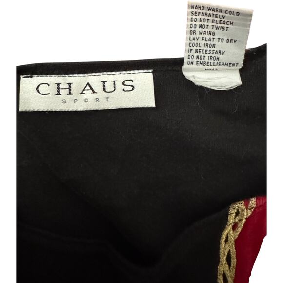 Chaus Sport Vintage Christmas Sweatshirt Black Patchwork Bells Wreath Guitar M - Picture 12 of 12